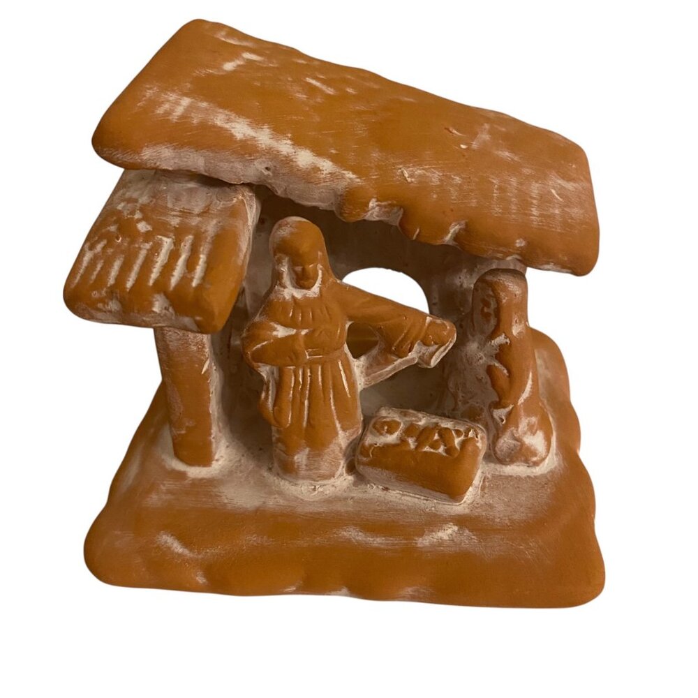 Handcrafted Miniature Terracotta Nativity‎ Rustic Stable Folk Art Christmas